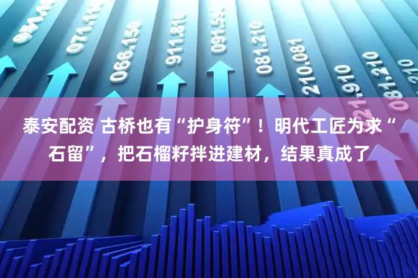 泰安配资 古桥也有“护身符”！明代工匠为求“石留”，把石榴籽拌进建材，结果真成了